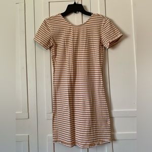 Volcom Cream and Tan Striped Short Sleeve Dress